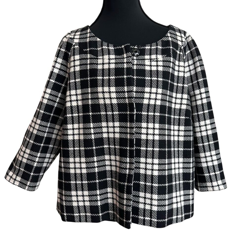 Worthington Black & White Plaid Blazer Wool Academia Jacket Cropped Preppy Sz 18